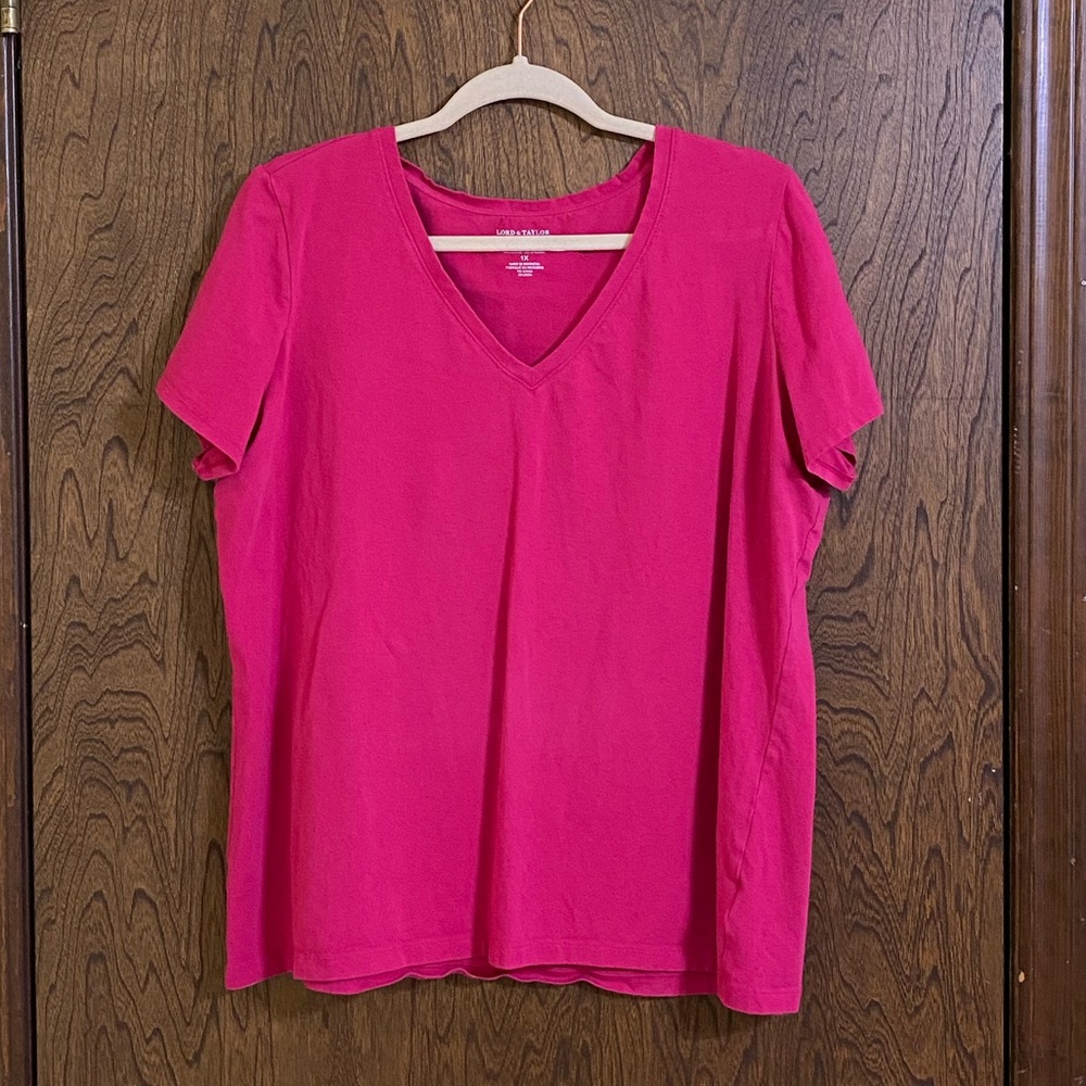 Lord & Taylor Hot Pink V-neck T-shirt